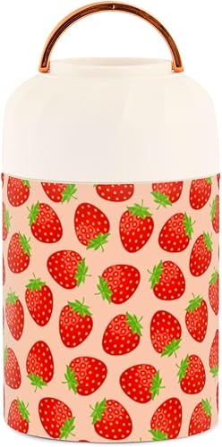 Miniatura 2 de MCHIVER Cartoon Pink Strawberry Food Jar with Spoon Stainless Steel Vacuum Insulated Food Container 17 oz Thermos for Adults