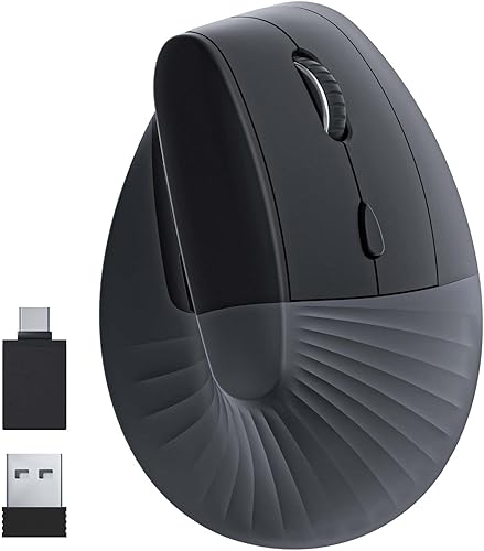 Miniatura 7 de Unipows Ratón vertical ergonómico, mouse inalámbrico tipo C recargable con adaptador USB y tipo C, mouse pequeño silencioso para laptop, computadora