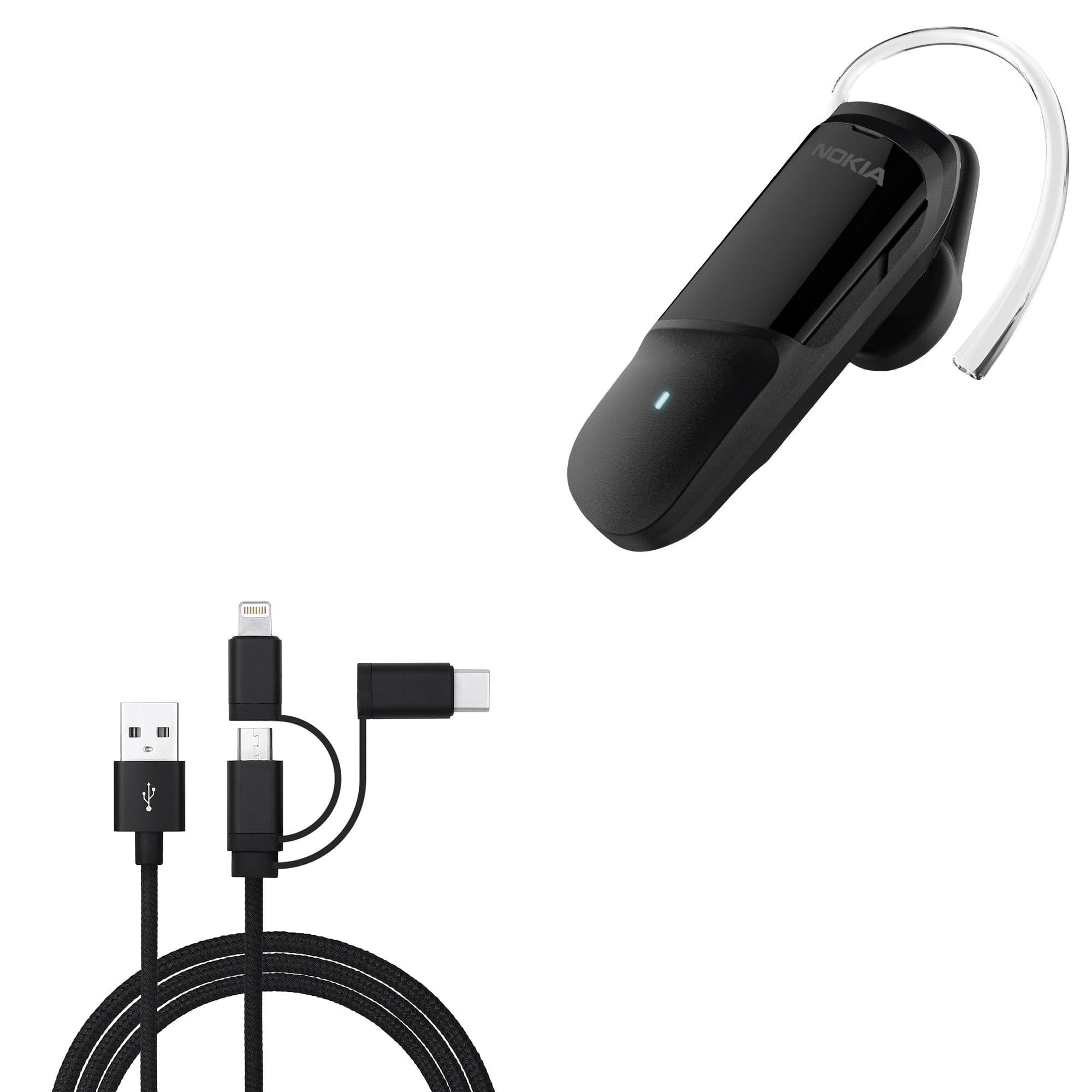 BoxWave Cable Compatible with Nokia Clarity Solo Bud+ - AllCharge 3-in-1 Cable - Jet Black