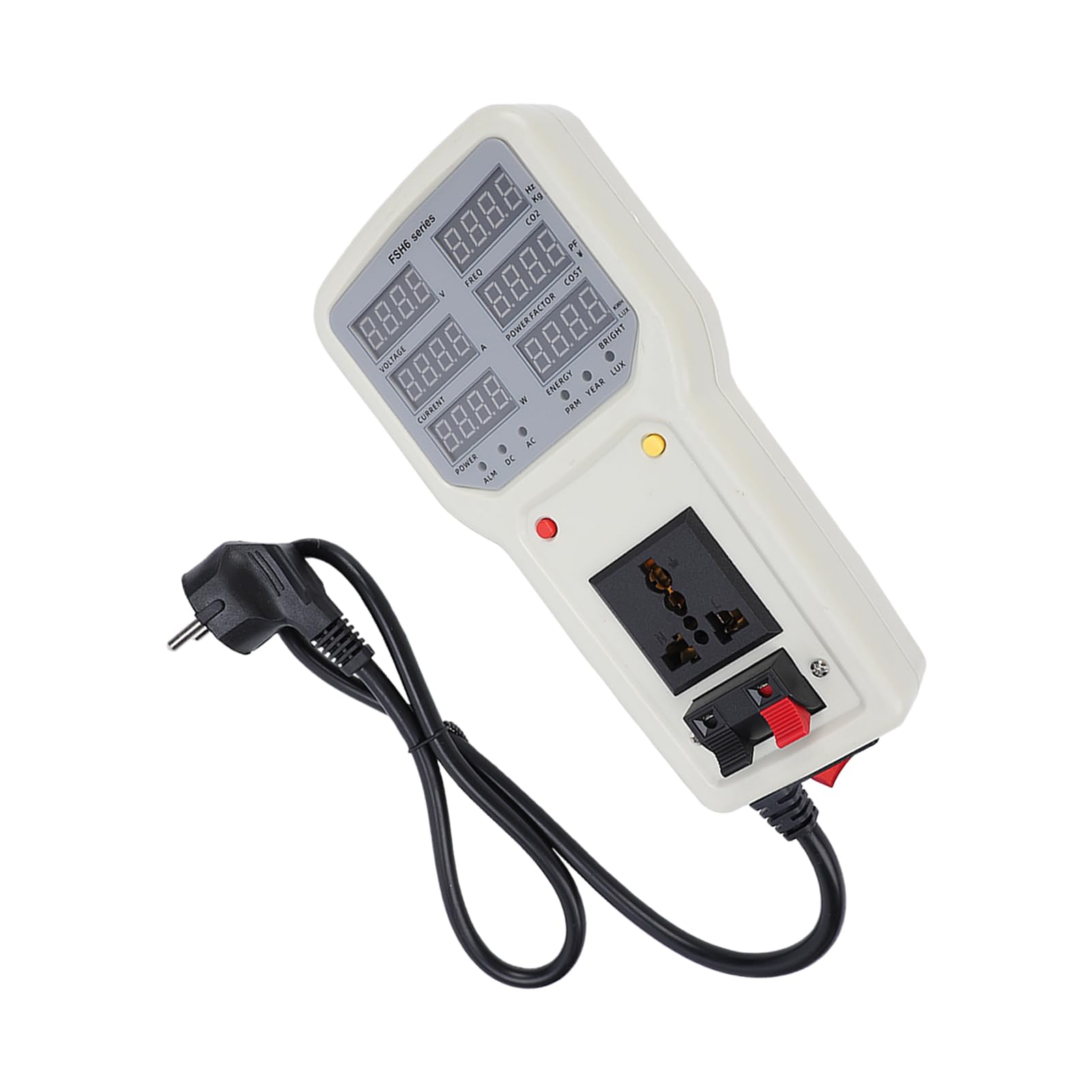 Cocoarm Handliches LED-Lichtmessgerät, Tragbarer ABS-Leistungstester mit Digitaler Spannungs-/Strommessung, Ideal für LED-Leuchten und Beleuchtungsstärkeprüfungen (EU-Stecker)