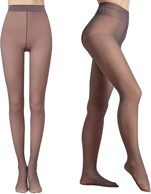 FUNUPUP Women Thermal Pantyhose Fake Translucent Fleece Leggings Winter Warm Tights Elastic Fleece Lined Pants