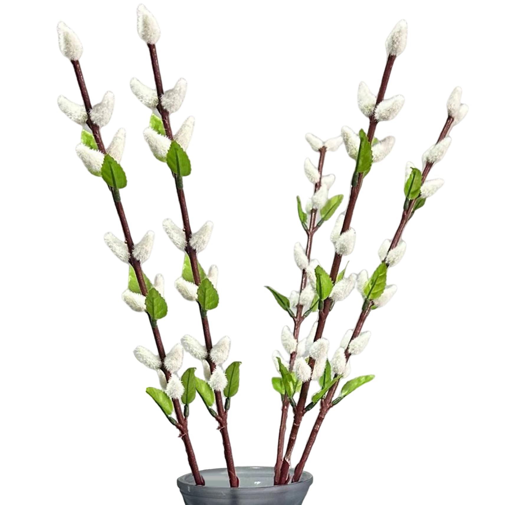 Gcroet 19.69Inch Pussy Willow Branches For Vases 5Pcs 20In Flocked Pussywillows With Green Leaf Diy-Friendly Artificial Silk Pussy Willow Branches For Wedding, Photography Prop