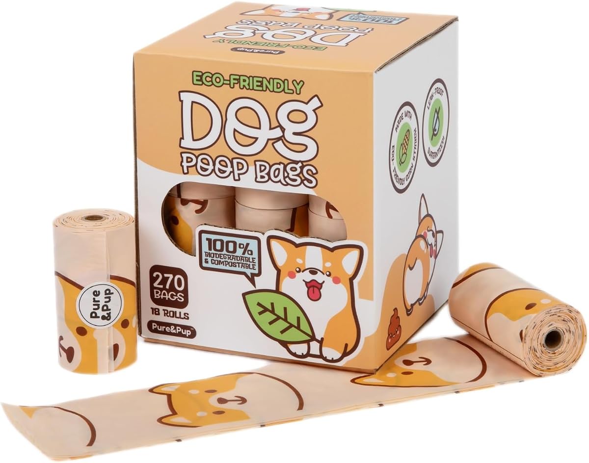 100% Certified Home Compostable Dog Poop Bags - Plant Based Corn Starch - Cute Poop Bags - 18 Dog Poop Bags Rolls - Extra Strong & Leak Proof - ASTM D6400 & EN 13432 Compliant - 270 Count
