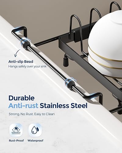 Miniatura 7 de Nacial Escurridor de platos pequeño 2 en 1 para fregadero de 14 a 21.8 pulgadas, escurridor de platos para encimera de cocina, cesta de drenaje para