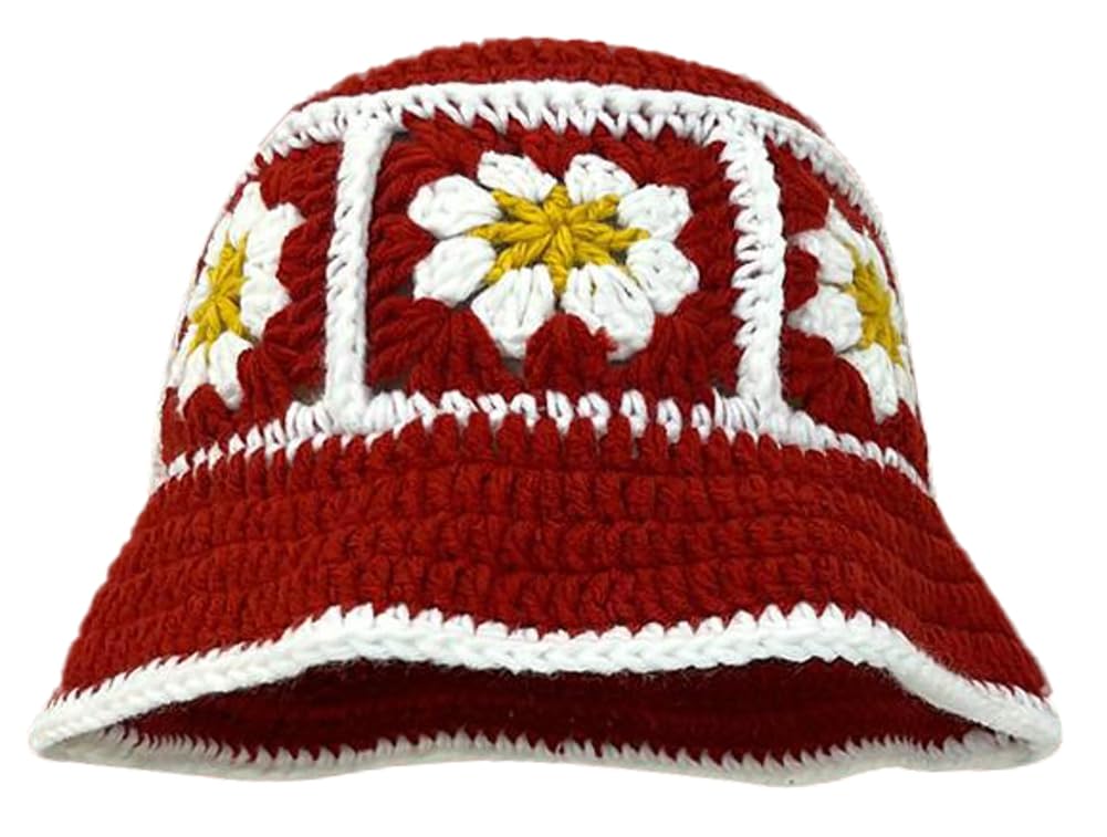 HzxsnyFloral Crochet Hat for Women Handmade Bucket Hats Foldable Multicolor Bucket Cap Casual Fisherman Caps Crochet Sun Hat 2023