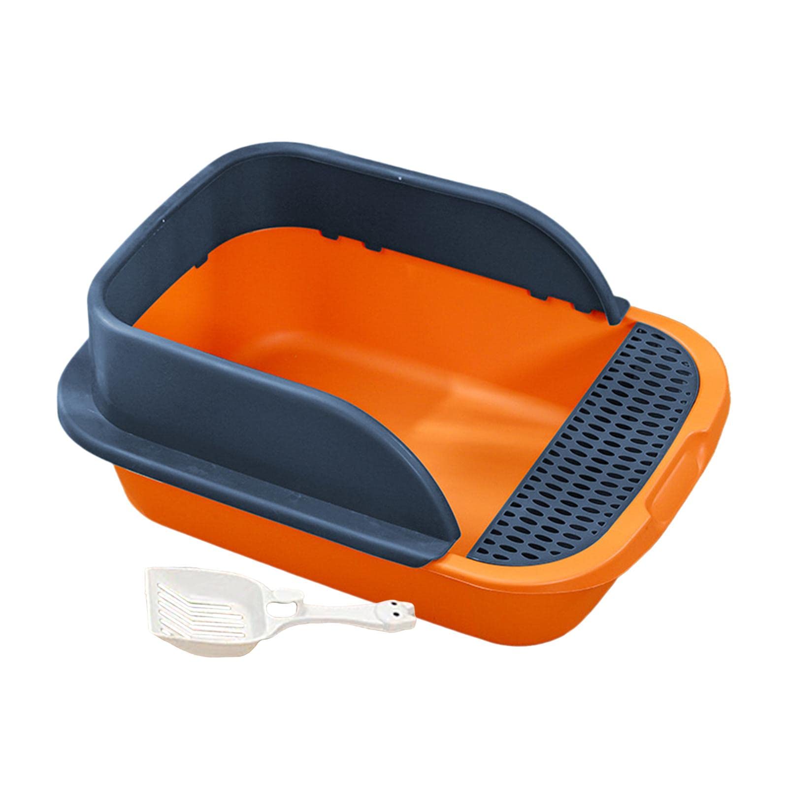 Bac à Litière pour Chat avec Couvercle et Cadre Ouverts pour Un Nettoyage Facile, Orange Bleu Foncé, Grand