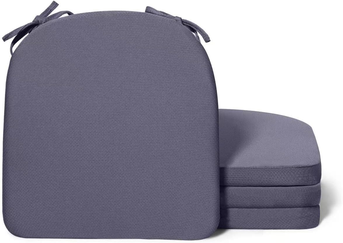 D-Shaped Chair Cushions, 1.2" Thin Seat Cushions for Dining Chairs, Chair Pads with Ties and Removable Washable Cover, Ideal for Kitchen, Outdoor and Bar, Set of 4, Grey