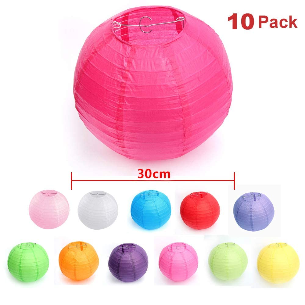 12 Bunte Papierlaternen – 4 Größen (10-25 Cm), Rot/weiß/schwarz, Für Hochzeit, Geburtstag & Deko