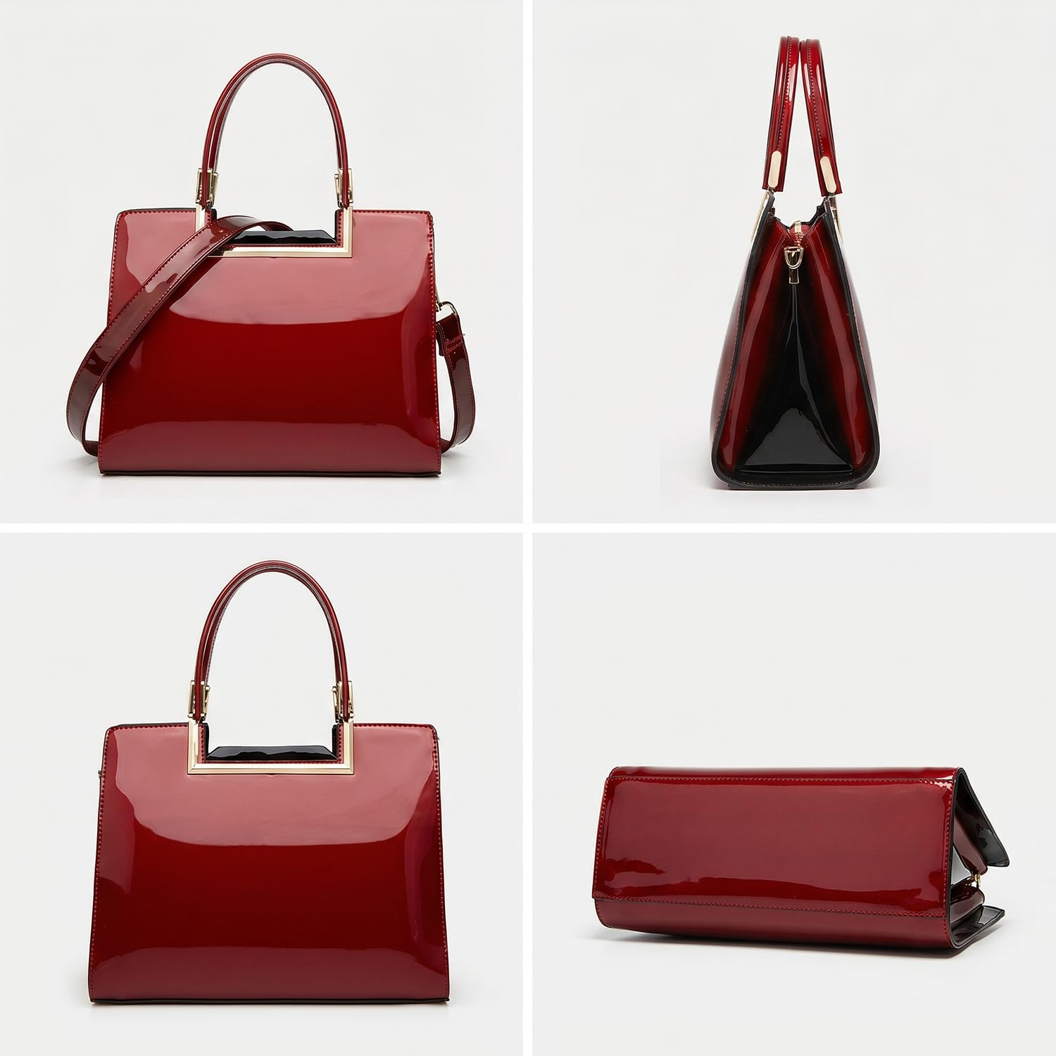 Bolsos de Mano con Bandolera para Mujer Bolso de Hombro Bolsos Bandolera en Cuero de Patente de PU Bolso de señora para Mamá Rojo
