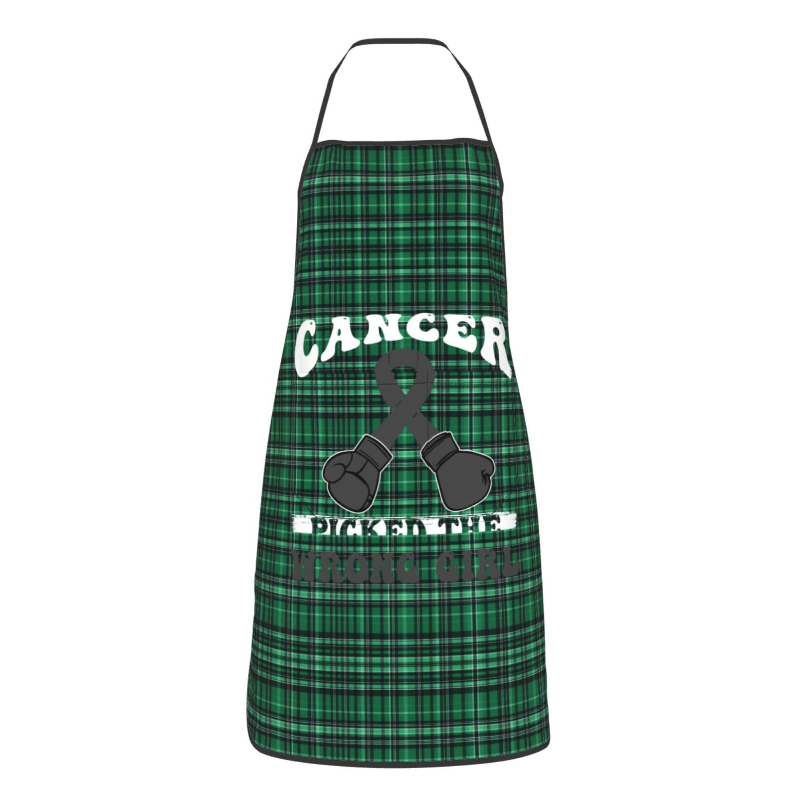 nopicsn Cancer Picked The Wrong Girl Melanoma Apron for cooking with Pockets Women Men Kitchen Chef Funny Aprons