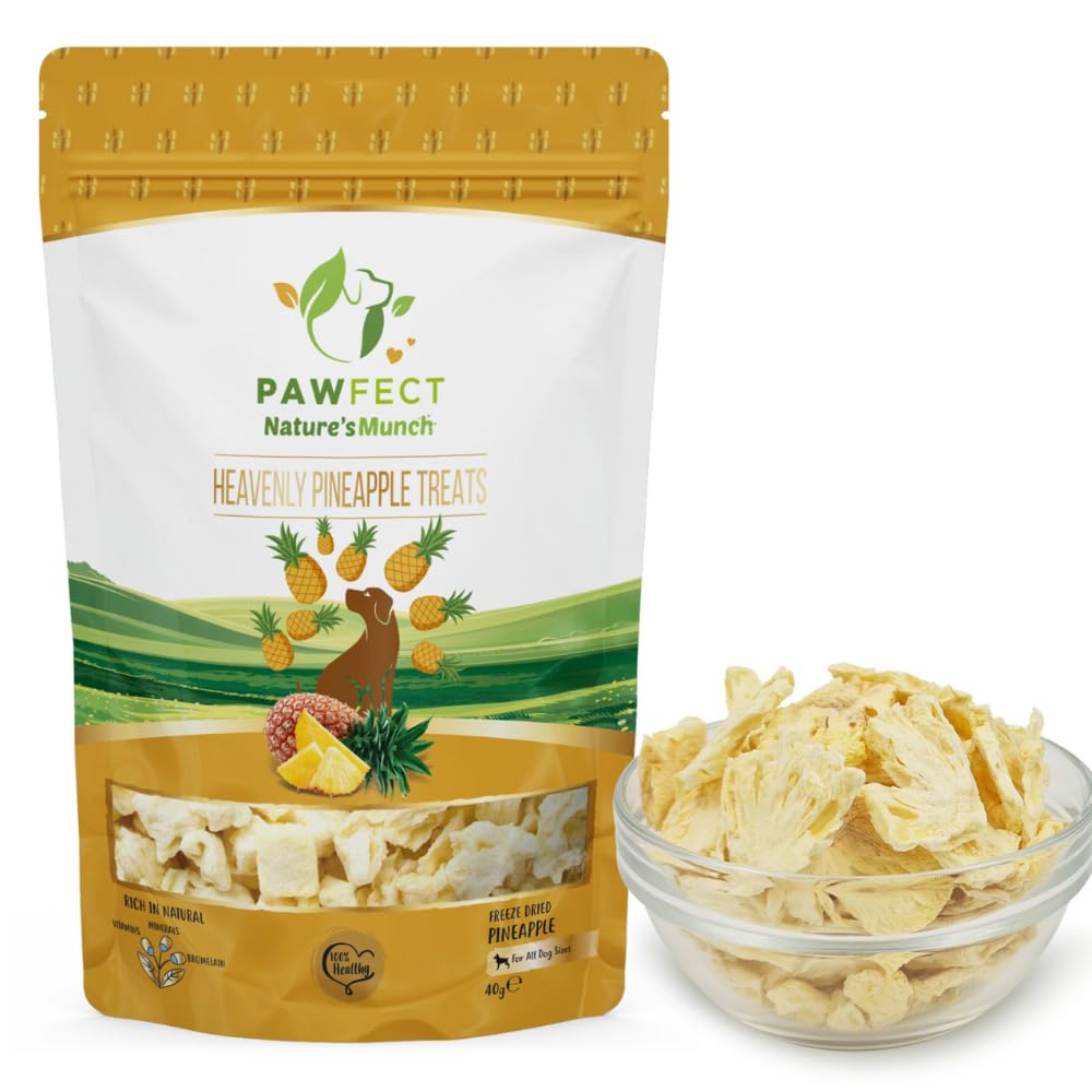 Pawfect Nature's Munch Freeze-Dried Heavenly Pineapple Treats for Dogs, Hypoallergenic, Grain-Free, Improves Digestion