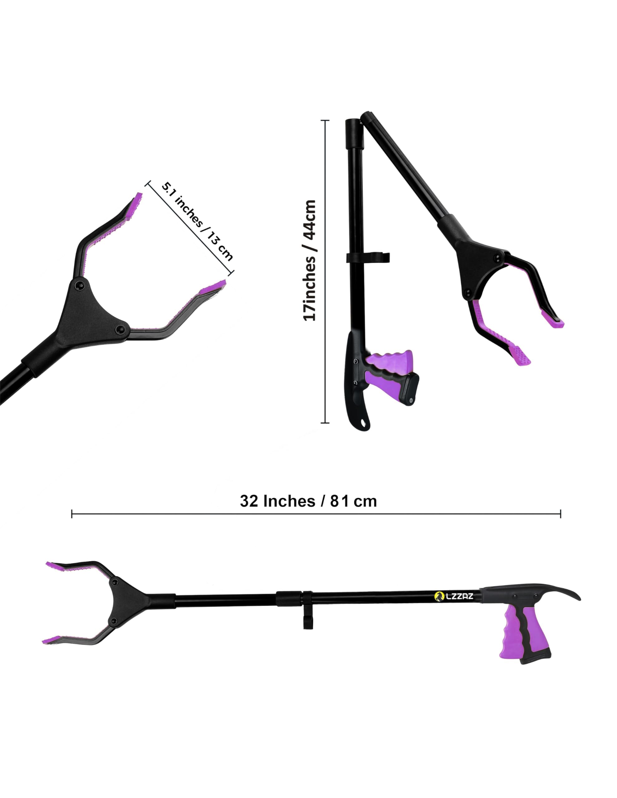 Ramasse-litière de qualité supérieure avec chausse-pied, bâton de préhension de 81 cm, tête rotative à 360°, aide à la mobilité pour adultes et handicapés (81,3 cm, violet).