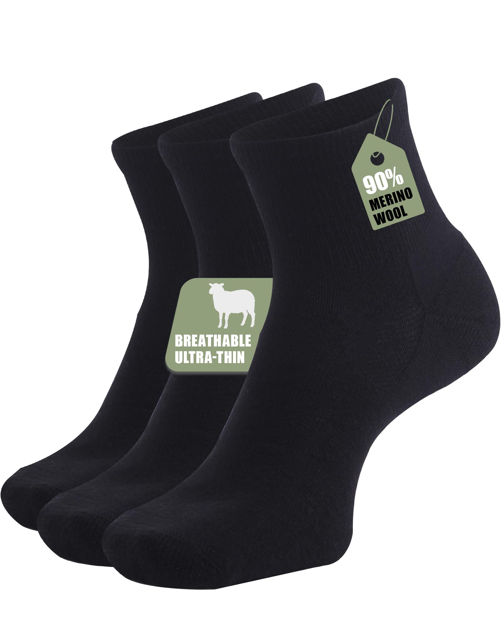 90% Merino Wool Socks for Men Athletic Ankle Socks for Women with Arch Support Breathable Soft Wool Ankle Socks,3 Pairs