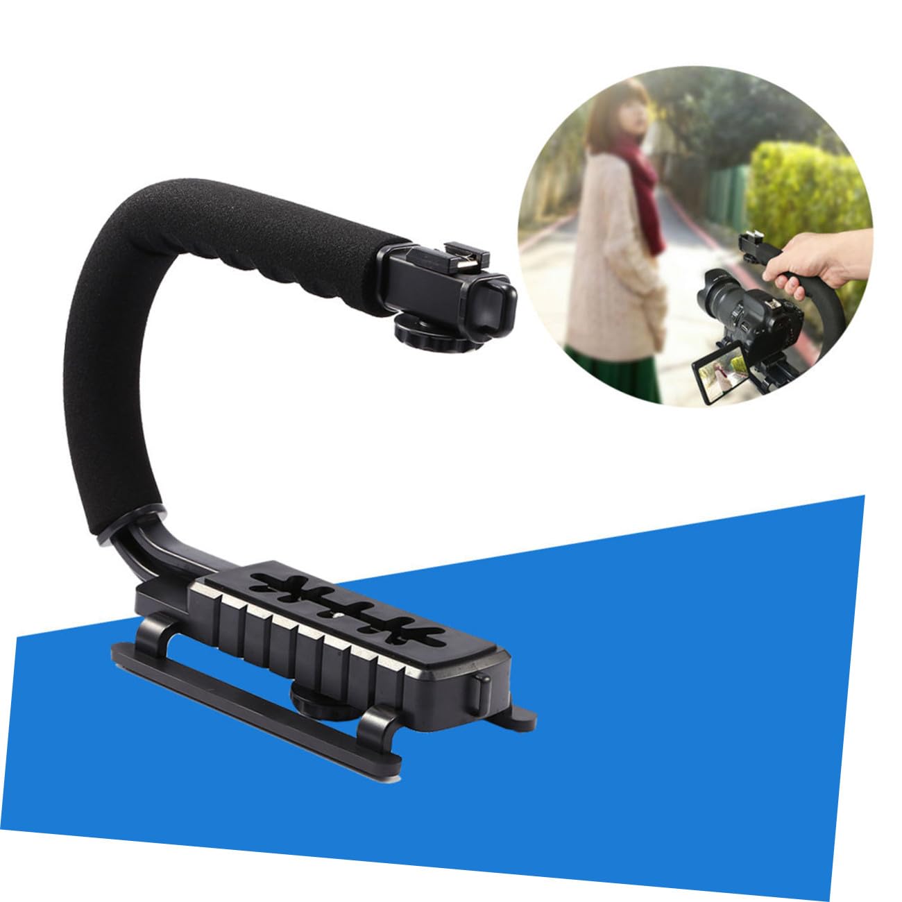 Stabilizzatore per Fotocamera Video Portatile Nero, Impugnatura | C-type e U-type, per Riprese a Bassa Angolazione e Selfie Grip, Plastica e Spugna