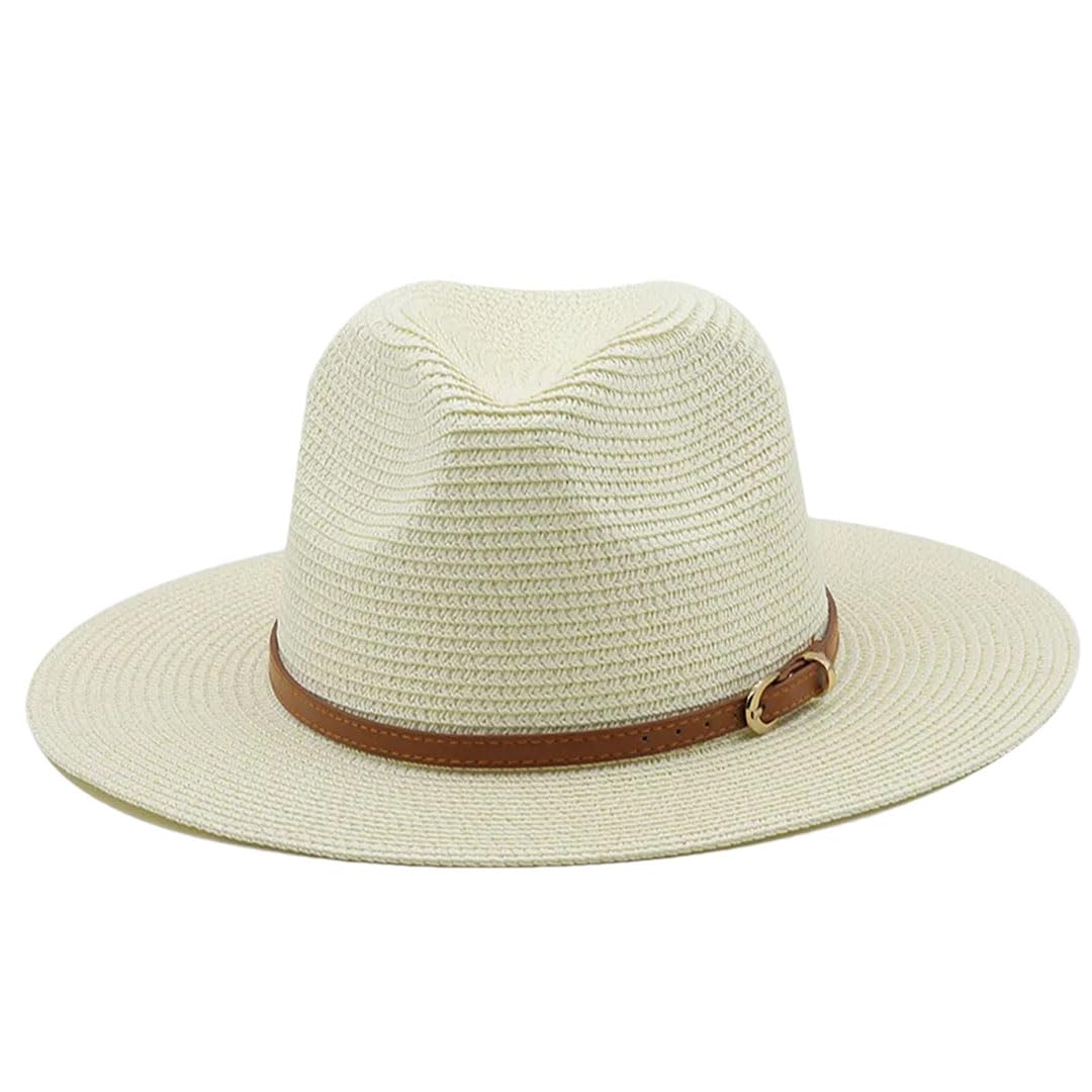EYRMQWJPC Wide Brim Sun Hat, Unisex Straw Hat Multicolor Wide Brim Sun Protection Beach Jazz Panama Cap Brown Belt(White)