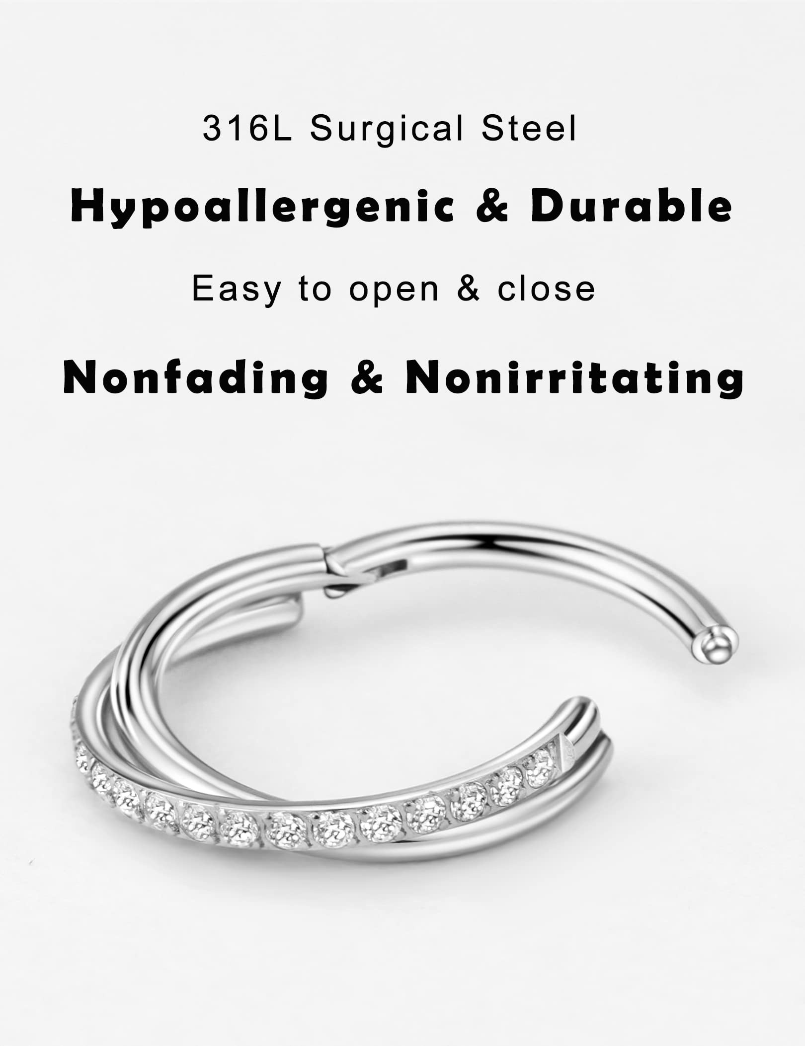 20G 18G 16G Klare CZ Nasenringe Hoop 316L Chirurgenstahl Knorpelohrringe Hoop 5-12mm Piercingschmuck Daith Helix Rook Tragus Piercingschmuck Edelstahlohrring Silber Conch Piercingschmuck