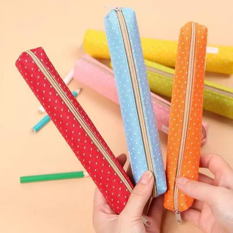 Image of Blue Pencil Case, Cute Stationeries Pouch, Kawaii Pencil Pouch, Candy Color Pencil Box, Super Slim Pen Bag, Wave Point Cosmetic Bag