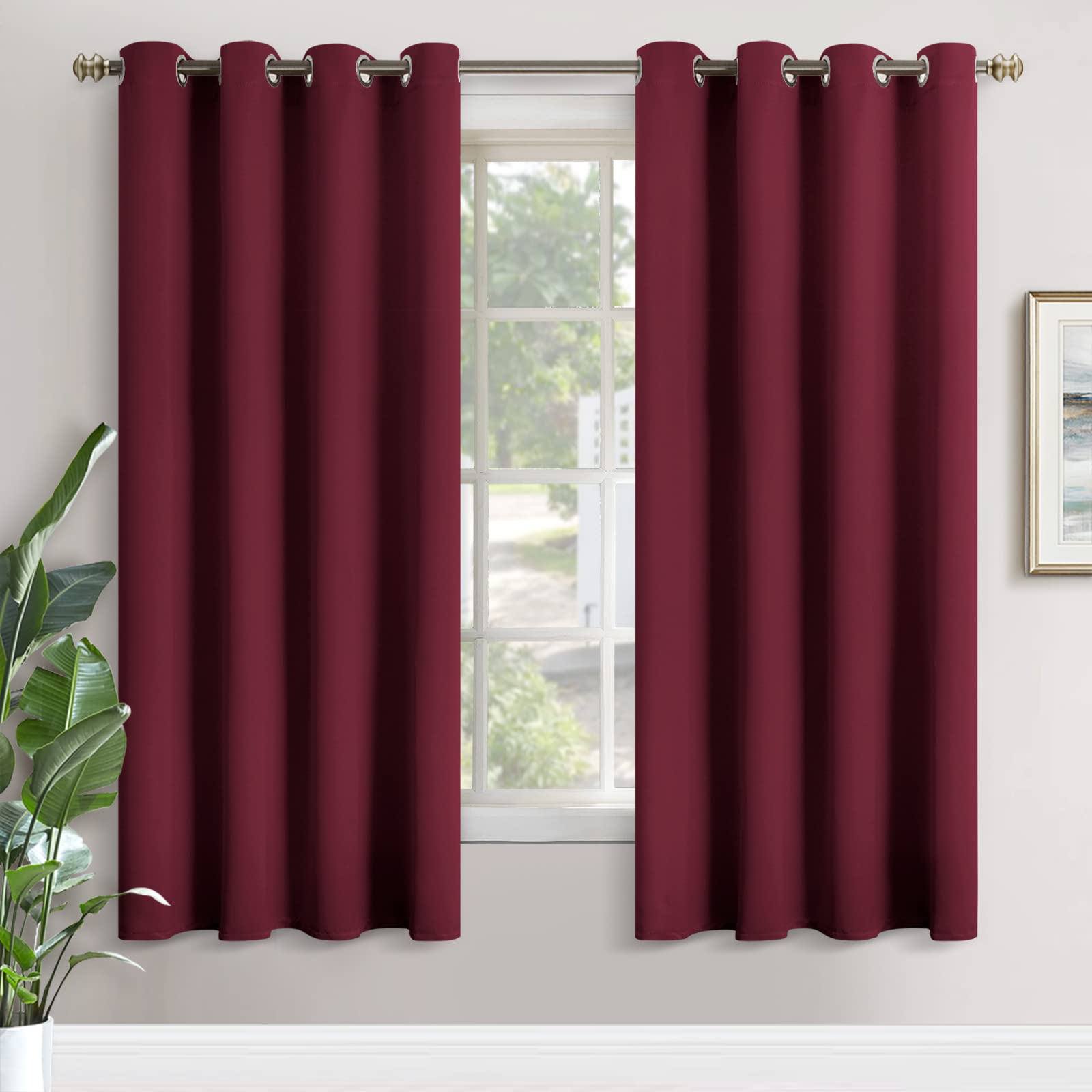 YoungsTex Burgundy Blackout Curtains for Living Room 72 Inch Length - Thermal Insulated with Grommet Room Darkening Drapes for Bedroom Dining Light Blocking, 2 Panels, 52 x 72 Inch