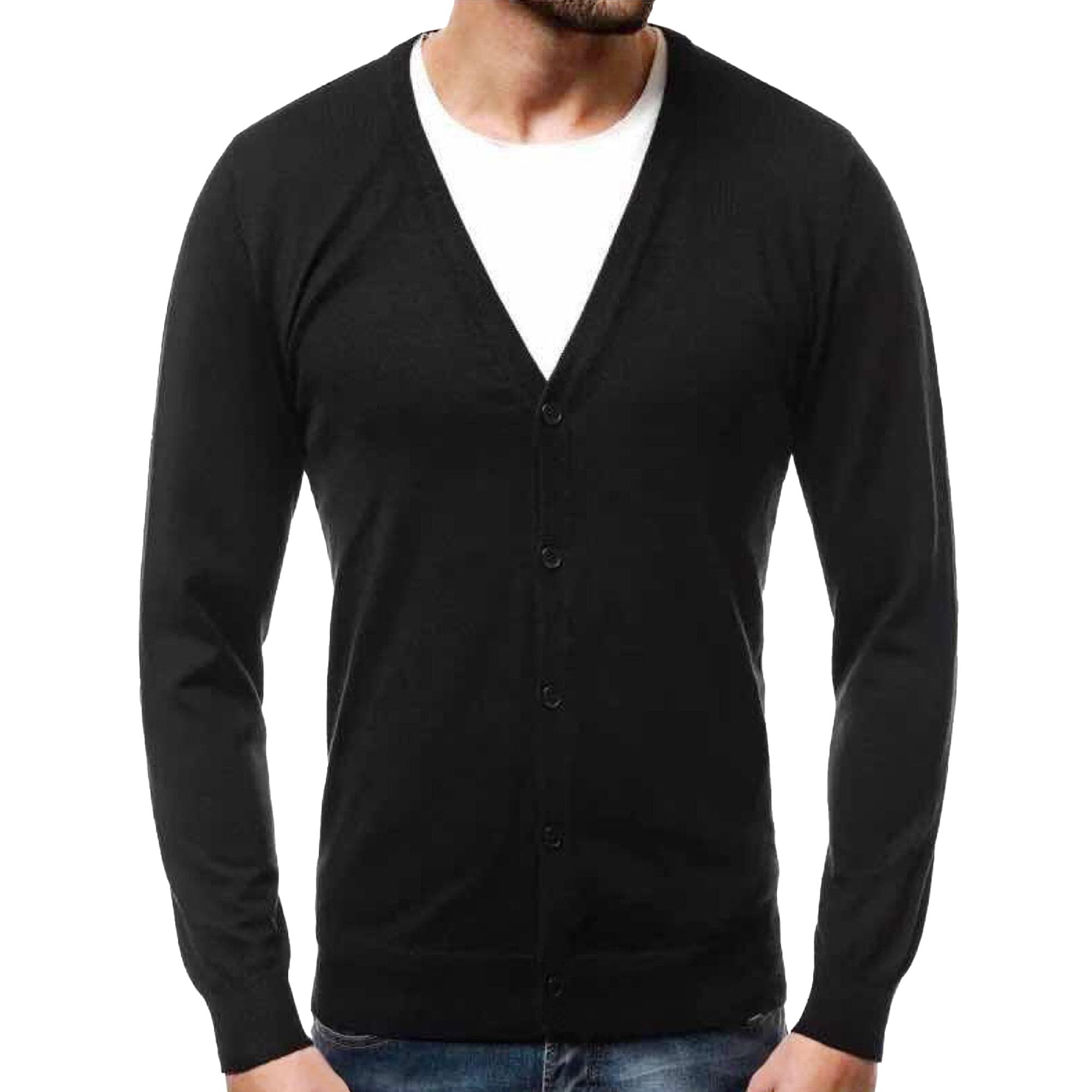 Men's V Neck Casual Lightweight Cardigan Soft Long Sleeve Sweaters Pocket Button Down Knitted Open Sweater (Black,5X-Large)