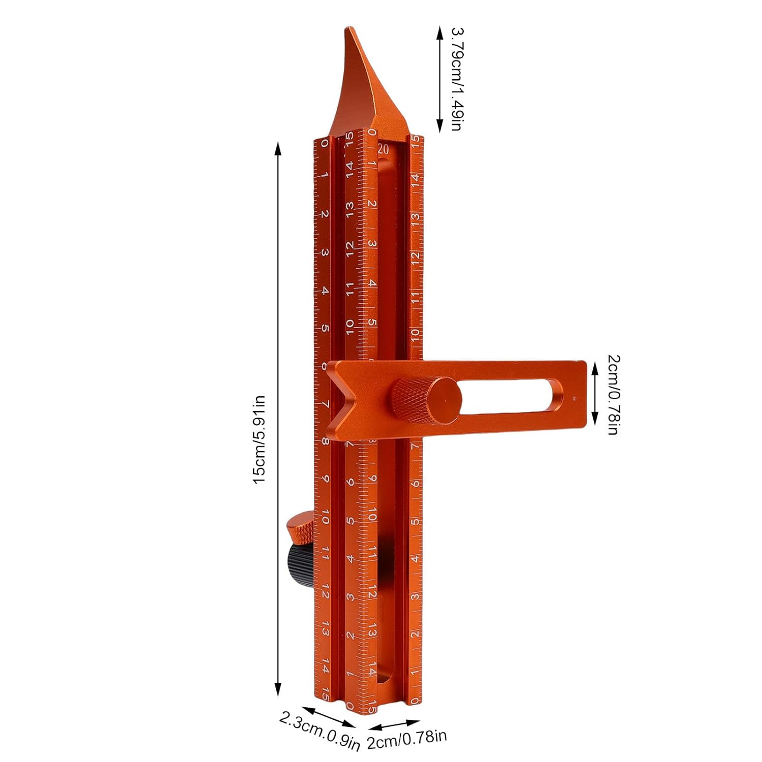 Magnetic 4 Sided Scale Scribing Tool, Leveling Ruler with Strong Magnet Base & 360 Adjustment, for Woodworking, Carpentry, Furniture Making and Construction