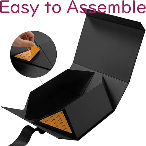Miniatura 4 de JINMING Caja de regalo con cinta de 9 x 6.5 x 3.8 pulgadas, caja negra para regalos, caja de propuesta de padrino para el día de la madre, día del