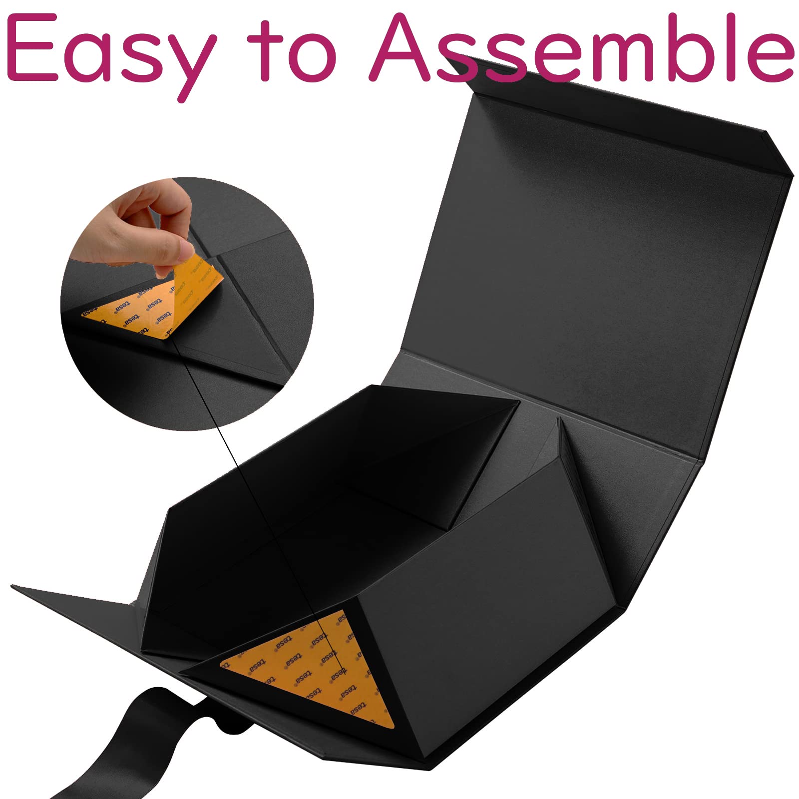 JINMING 6 scatole regalo con nastro, 22 x 16 x 9 cm, scatole regalo con coperchio, scatole regalo nere per regali, scatole per proposte di testimone, scatole regalo (nero opaco)