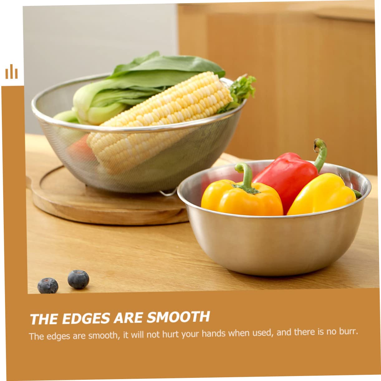 SHOWERORO Juego de Coladores de Acero Inoxidable para Cocina, Colador Metálico de Malla Fina Fondo Plano, Práctico y Estable para Escurrir Verduras y Arroz Hogar