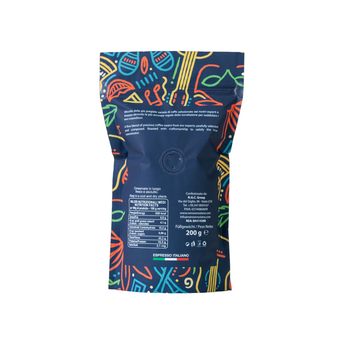 Nero Veneziano Caffè Kit Degustazione Macinato, 3x200 g Kenya, Costarica, Brazil, 1x50 g Orzo Solubile, 1x100 g Caffè Solubile Ginseng, Tostatura Media, Artigianale Italiano, Per MOKA