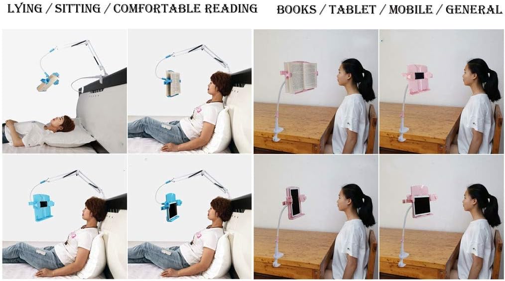 Desktop Bedside Book Stand Bed Reading Shelf Adjustable Book Holder Suitable for Mobile Tablet Ipad (Color : Pink)