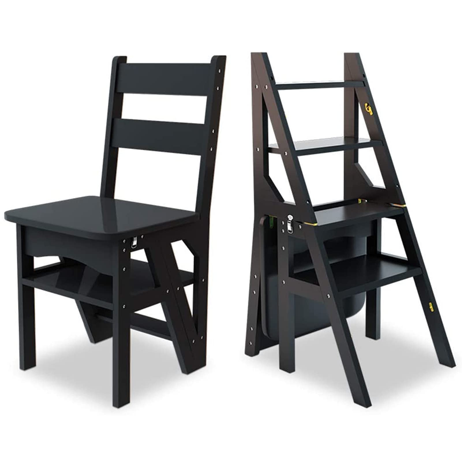 Cxvhsertwr Black Ladders For Home, 4 Step Ladder Stool | Wooden Stepladder | Folding Chair(Black)