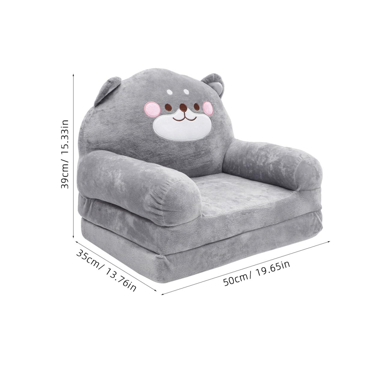 Hemobllo Sofá Cama Infantil 2 en 1 Plegable, 90x50 cm, Felpa Gris Oso, Funda Lavable, Convertible Sillón-Tumbona para Dormitorio, Guardería, Regalo Niños 1-4 Años