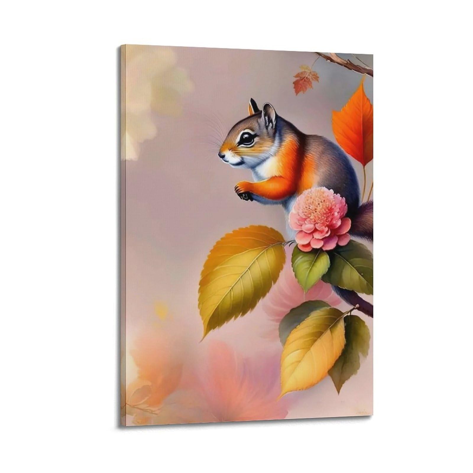 CXHJCA Animal Poster Squirrel And Flower Poster Decorative Painting Canvas Wall Posters And Art Picture Print Modern Family Bedroom Decor Posters 20x30inch(50x75cm)