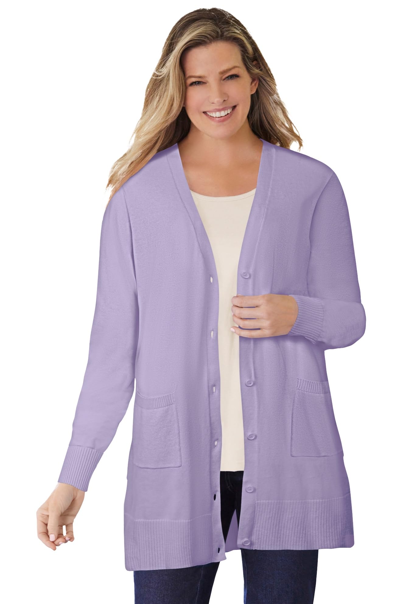 Woman Within Plus Size Perfect Longer-Length Cotton Cardigan