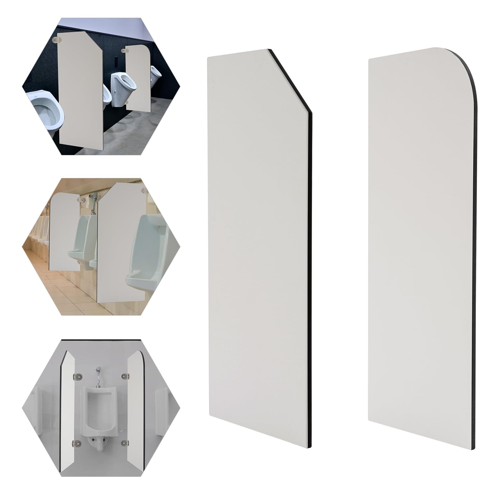 Pareti orinatoio 40 x 90 cm angolo rotondo, separazione WC con supporti in acciaio inox | 40 x 90 cm, angolo rotondo, laminato compatto, ignifugo, acciaio inox 304, pre-forato, per servizi igienici pubblici