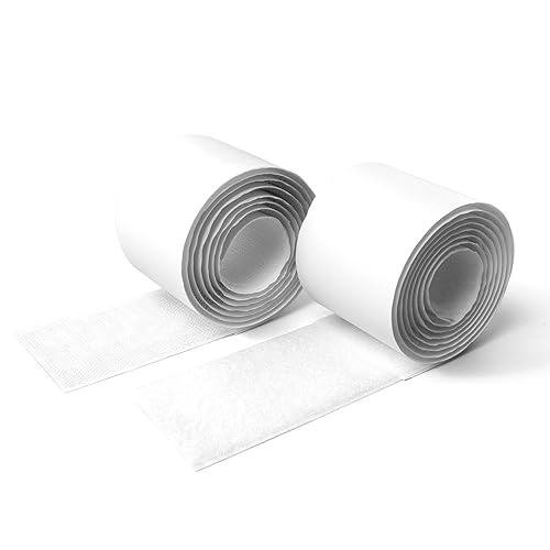 Art3d Rollos de gancho y bucle de 10 pies x 2 pulgadas con parte trasera adhesiva, tira adhesiva de doble cara, resistente, color blanco