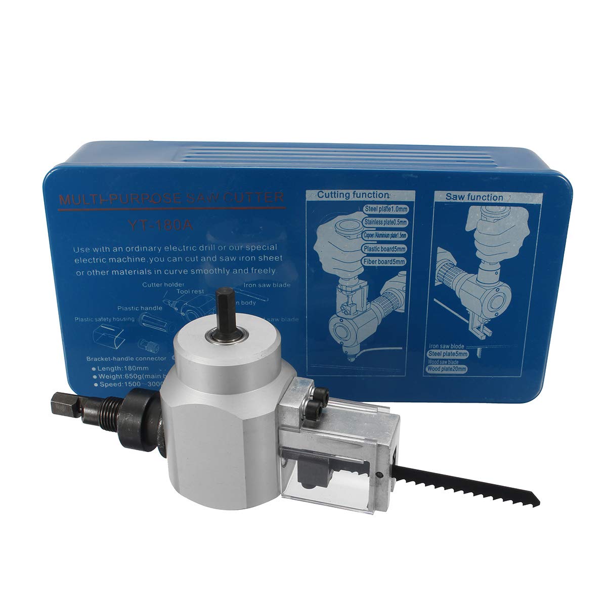 CCChaRLes Cortador De Doble Cabezal De Chapa De Metal Con Caja De Metal Yt-180A Herramienta De Sierra De Corte Accesorio De Taladro Eléctrico
