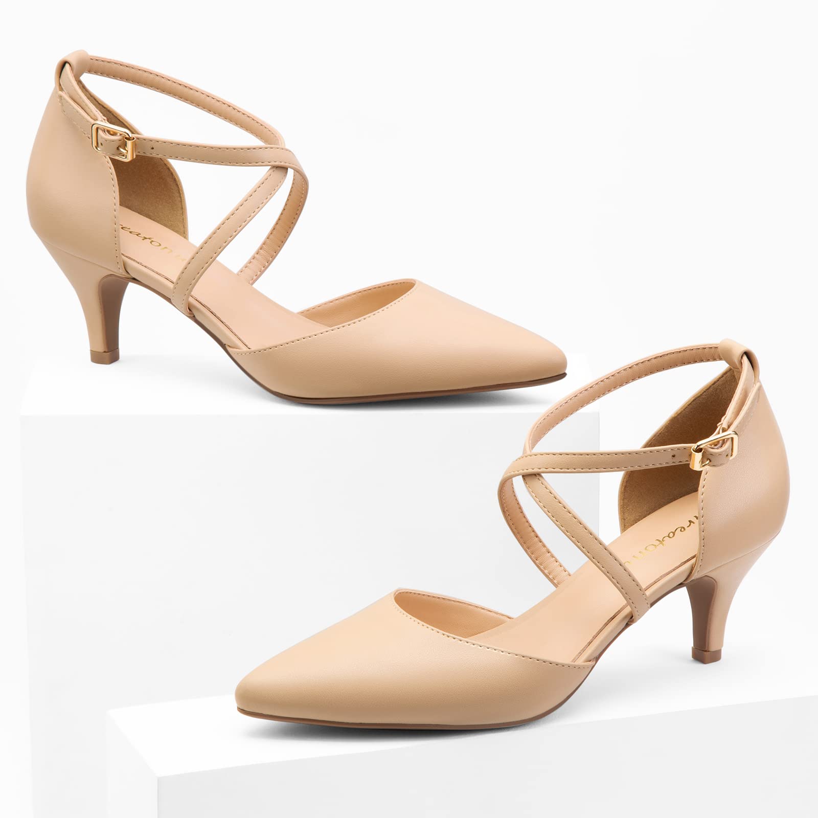Greatonu Mujer Zapatos de Tacón Kitten Heel Tiras Cruzadas Puntiagudo de Salón