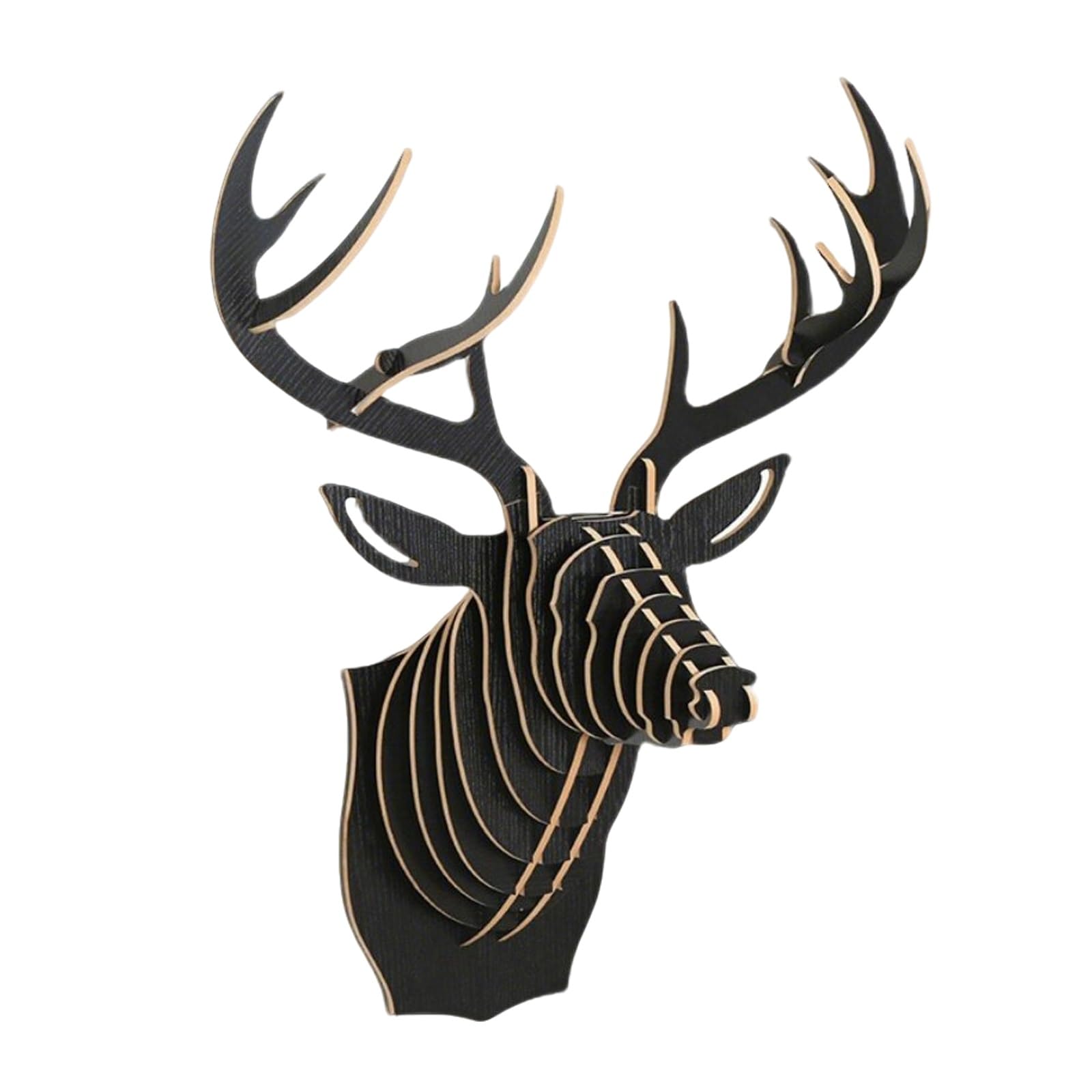 CMYCYDDPLY Testa di Cervo da Parete in Legno, Puzzle 3D a Forma Decorazioni Casa, Ideale per Baita Rustica, Caccia, Camera da Letto(Black)
