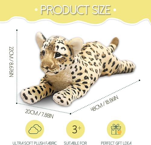Miniatura 3 de Animal de peluche de guepardo de 19 pulgadas, diseño de leopardo realista, guepardo, guepardo, peluche, lindo jaguar, peluche de cumpleaños