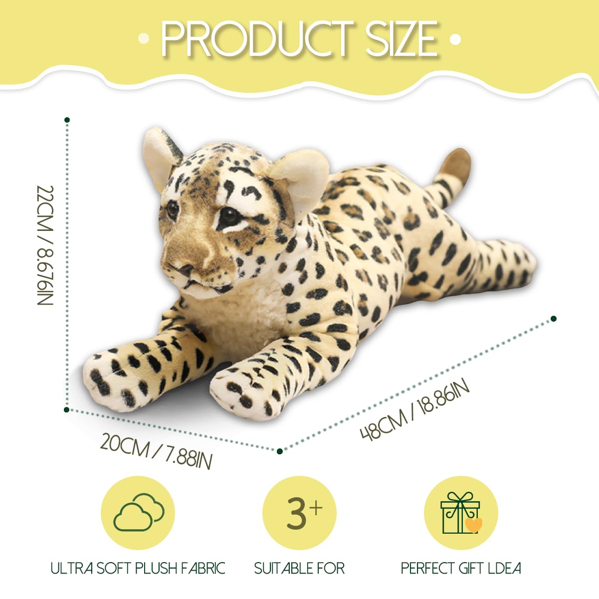 TRAVELKNOT Peluche Leopardo Ghepardo Realistico Animali della Giungla Leopardo Peluche Morbido Abbracciare Giocattoli Natale Compleanno Regali per Bambini Adulti 48cm