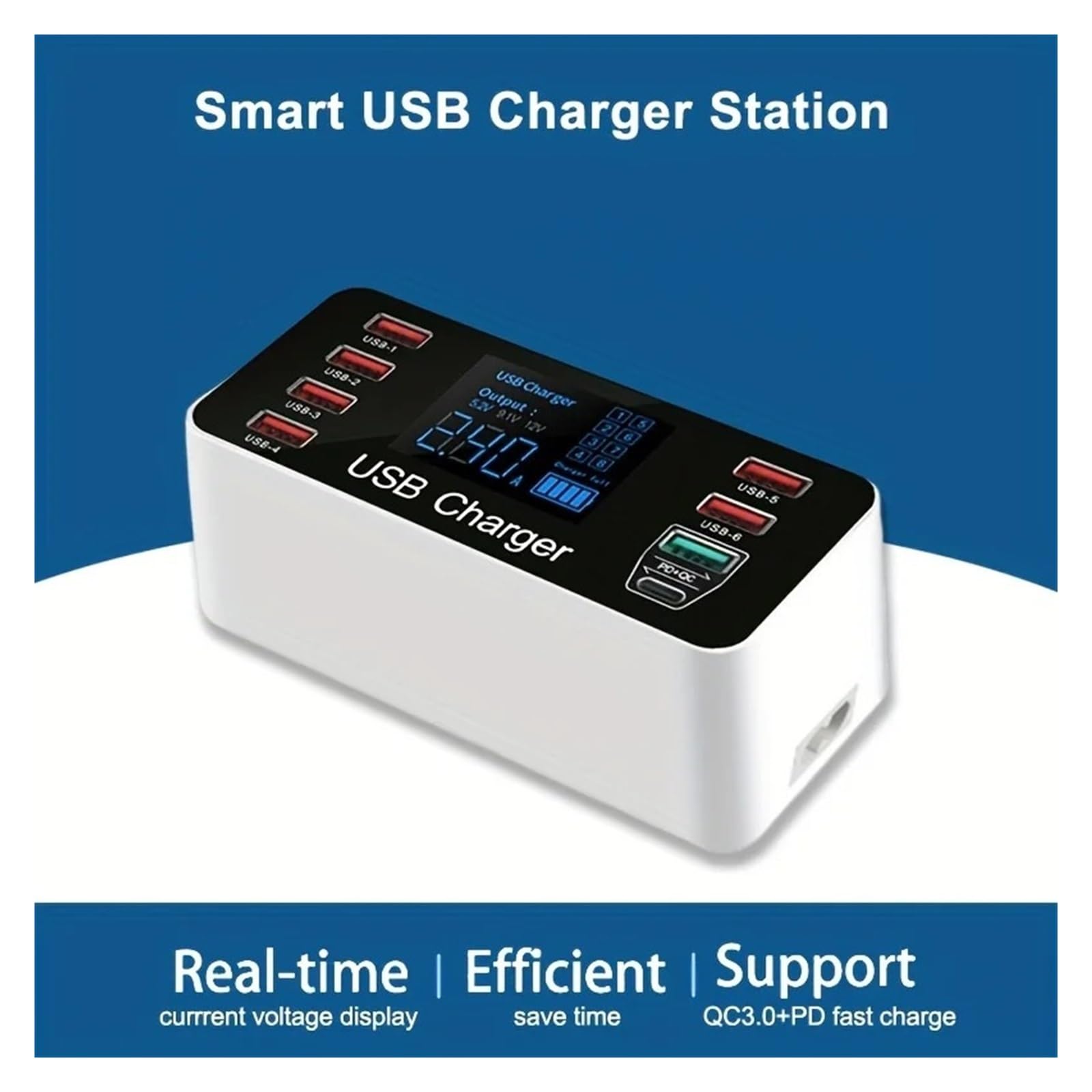 Caricabatterie Rapido Da 40 W QC3.0 Stazione Di Ricarica Multi USB A 8 Porte Rapida For Tablet Desktop