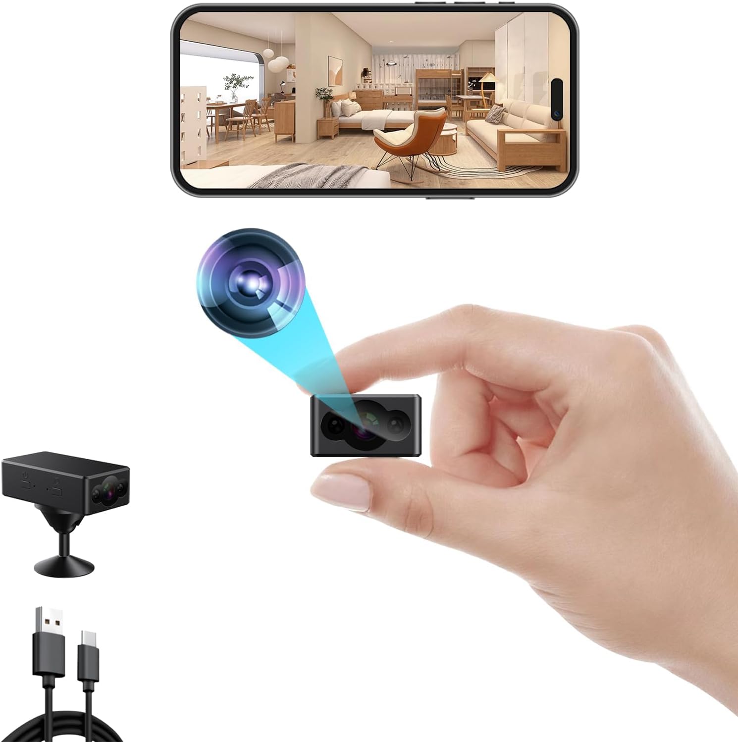 Mini WiFi Camera, Wireless Camera, Nanny Cam for Home, Indoor Security Camera, | True 1080P HD，Bluetooth Fast Pairing | Works with/Without WiFi for Baby/Pet/Nanny Monitoring