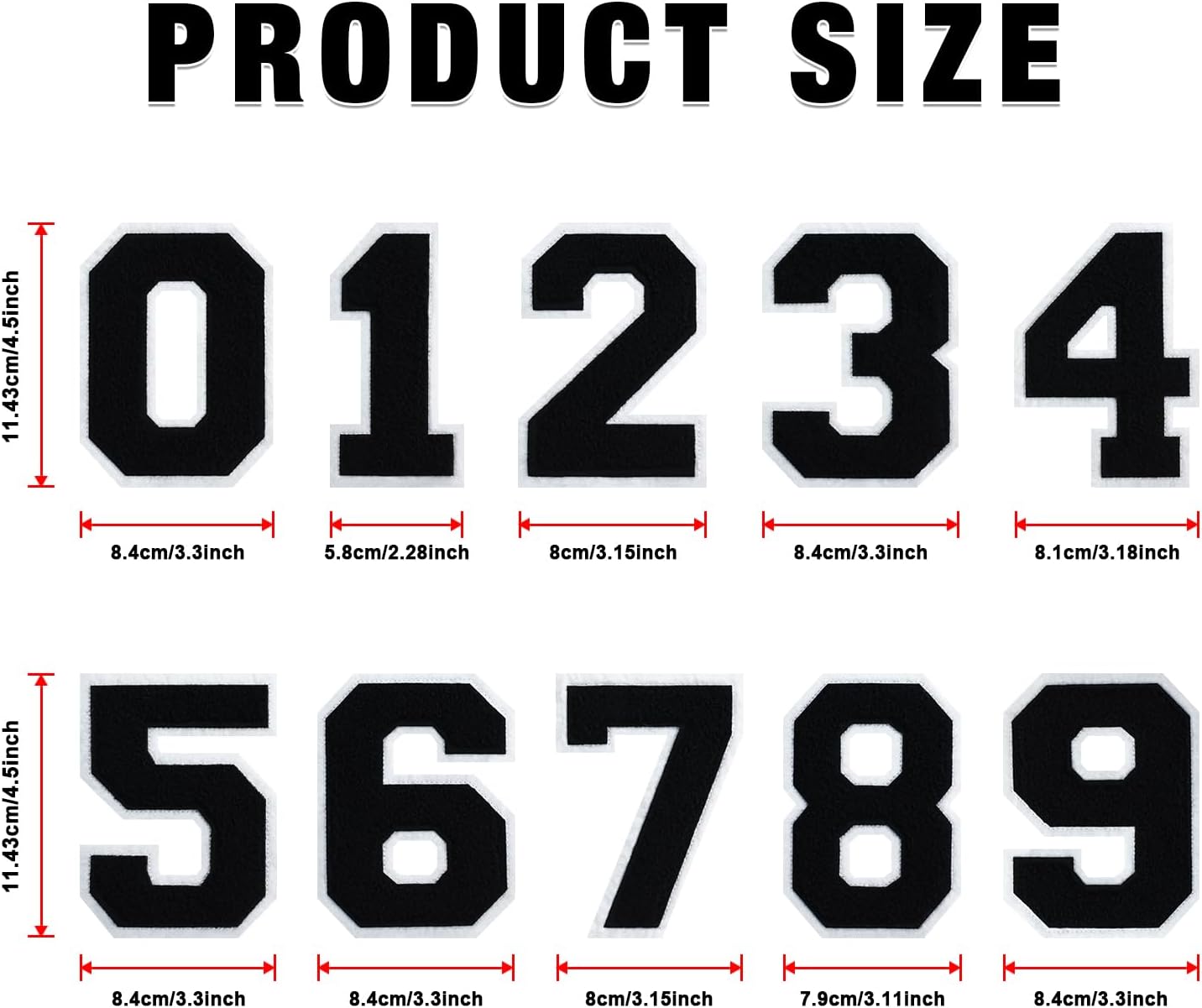 4-1/2" Iron on Number Patches Black Chenille Number Patch Letterman Jacket Patches Large Number Patch for Jersey Jeans Clothing Bag (Black-6) image 2