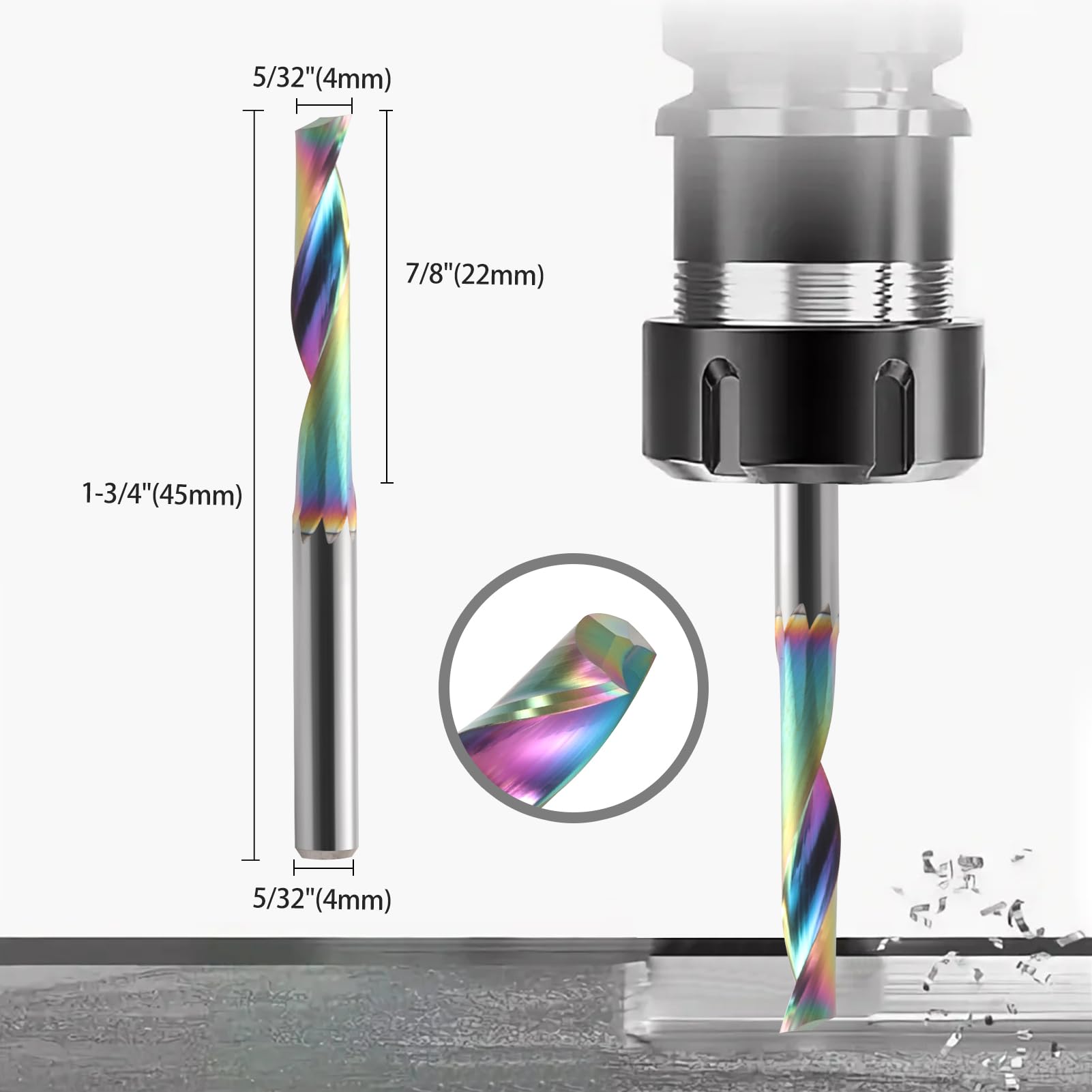 Fresa CNC con scanalatura per alluminio, fusto singolo da 4 mm, fresa a spirale VHM con rivestimento DLC, diametro di taglio 4 mm, fresa in metallo duro, confezione da 5