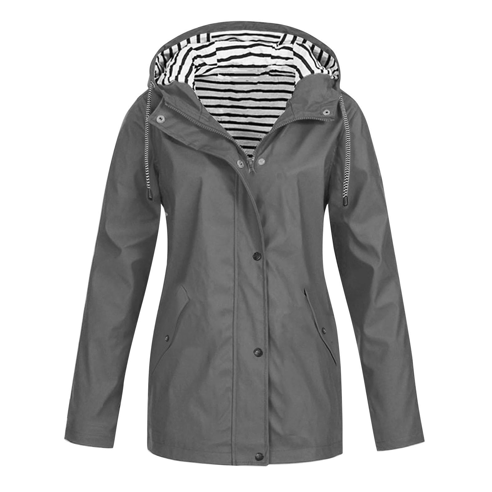Generisch Giacca a vento da donna per autunno e inverno con cappuccio a quadretti, tre in uno, due pezzi, per attività all'aria aperta, alpinismo e giacca a vento, grigio., M