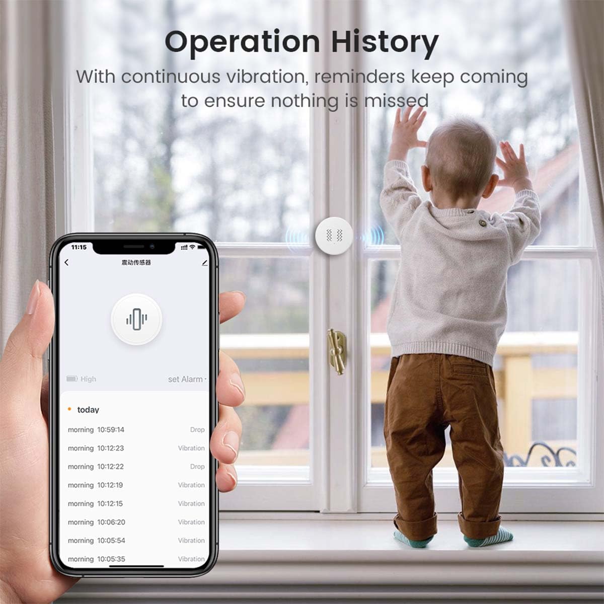 Zigbee Vibrationssensor Drahtloser Glasbruchmelder Smart Vibration Sensor Alarm, Einstellbare Empfindlichkeitsstufen, Tuya Zigbee-Verbindung, über die Tuya Smart Life App