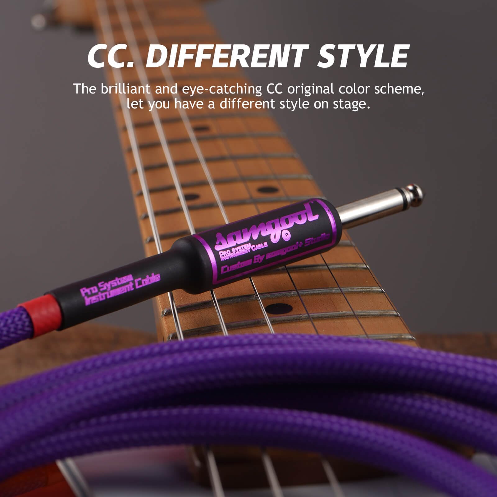 Cable de guitarra de 20 pies, cable de instrumento recto/recto de 1/4 pulgadas, cable eléctrico para amplificador de bajo e instrumentos (CC morado trenzado)
