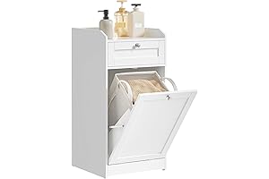VASAGLE Laundry Hamper Cabinet with Tilt-Out Laundry Basket and Drawer for Bathroom,...
