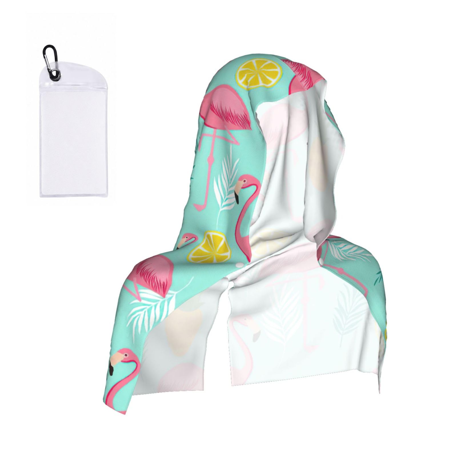 YQxwJL Flamingo Print Unsex Cooling Hoodie Towel, Cools Instantly When Wet Sun Protection For Sports Fitness Gym