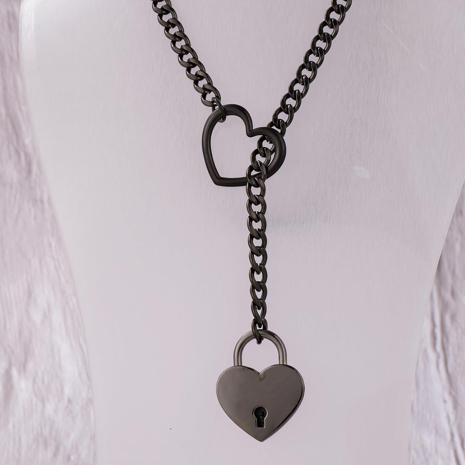 MIFYNN Heart O ring Slip Chain Necklaces for Women Stainless Steel Cuban Chain Bar Necklace Punk Rock Collar Necklace Handmade Adjustable Lariat Y Necklaces for Men